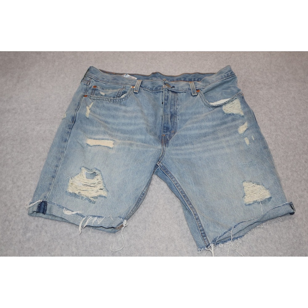 Levi's 412 Denim Jean Shorts Mens 36 Blue Distressed Cut Off Slim Cotton